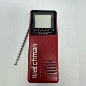 Vintage 1987 Christmas Red Sony Watchman FD-10A Back And White TV Working W3